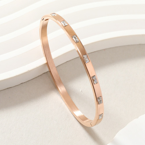 Cross-Border New Stainless Steel Bracelet Niche Light Luxury High-End Rectangular Vertical Diamond-Encrusted Clasp Bracelet Simple Jewelry