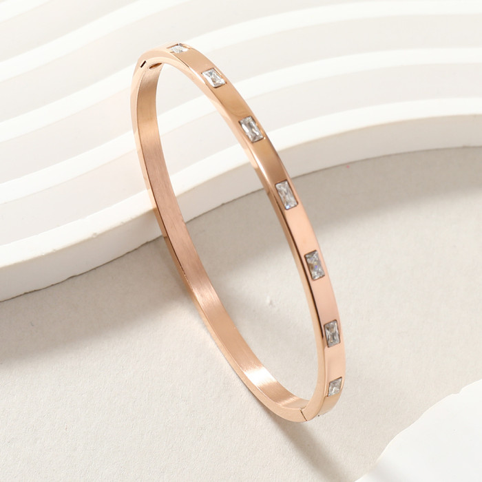 New Stainless Steel Bracelet Niche Light Luxury High-End Rectangular Vertical Stone-Encrusted Clasp Bracelet Simple...