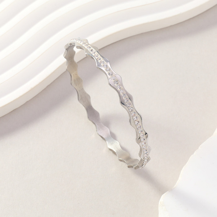 Trend Titanium Steel Bracelet for Women High-end Cut Wave Inlaid Ceramic Clay Stone Bracelet Stainless Steel Jewelr...