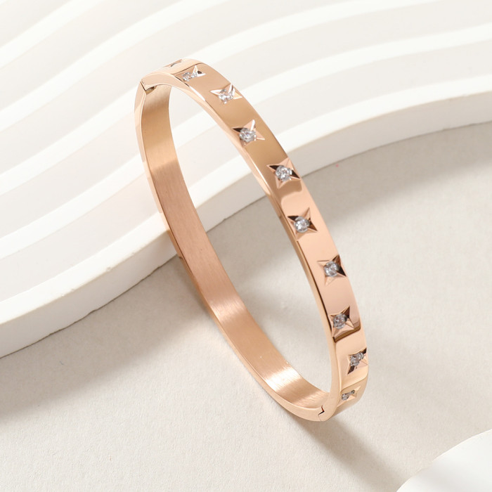 New Product O-Type Buckle Titanium Steel Bracelet Light Luxury Exquisite Carved Cross Star Stone-Inlaid Bracelet St...