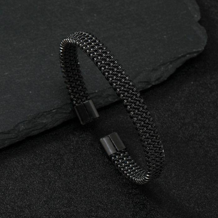 Titanium Steel Bracelet Light Luxury High-End Wave Braided Bracelet Open C-Shaped Bracelet Stainless Steel Jewelry Ma...
