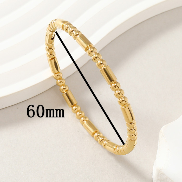 Hot-Selling Stainless Steel Jewelry Fashion Simple Gold Bamboo Knot Round Bead Titanium Steel Bracelet Versatile Eleg...