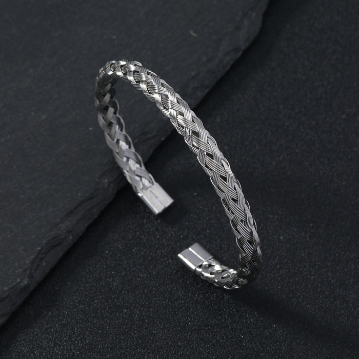 New Hot Selling Steel Braided Steel Wire Hand Arc Stainless Steel Open Hand Ring Jewelry Fashion Bracelet