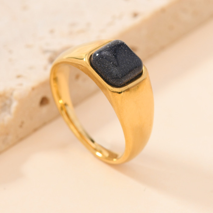 European and American Cross-Border Hot-Selling Titanium Steel Jewelry Casting Inlaid Geometric Natural Stone Ring Light Luxury Simple Couple Ring Wholesale