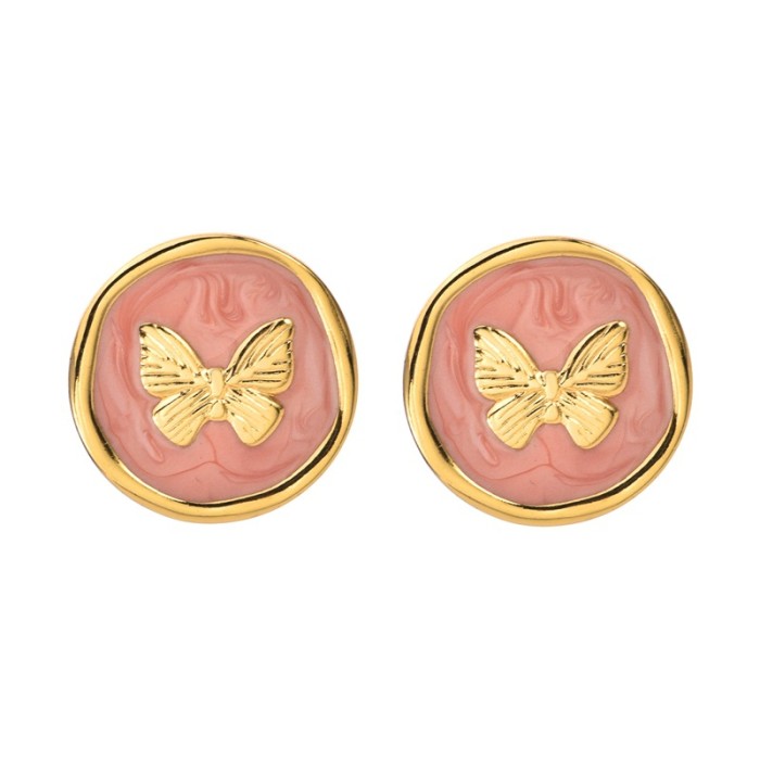 Oil Drop Stainless Steel Earrings High-end Bowknot Personality Design Cat's Eye Stone Women's Stud Earrings Heart-sha...