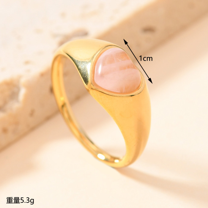 Stainless Steel Jewelry Fashion Cast Heart Inlaid Natural Stone Gemstone Ring Niche Design Jewelry