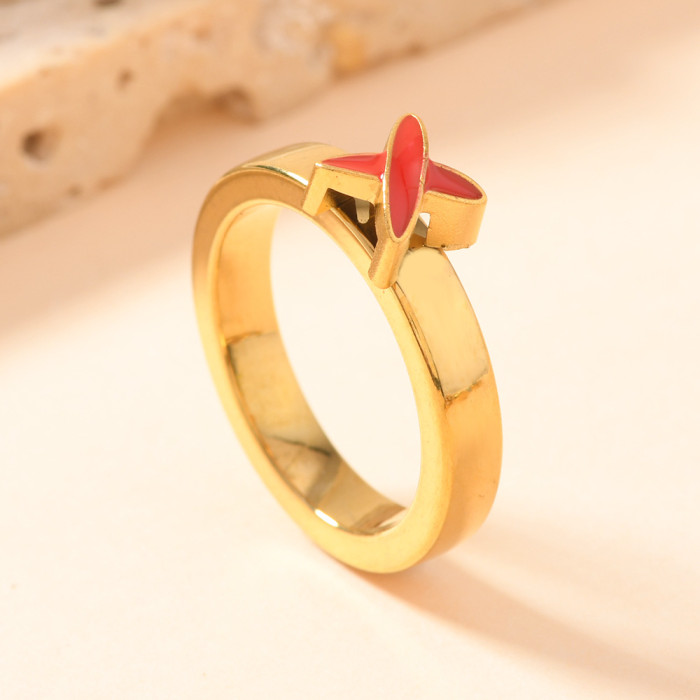 European and American Cross-Border Stainless Steel Jewelry Oil Pressure Cross Colorful Drip Oil Ring for Women Niche 18K Gold Plated Couple Ring
