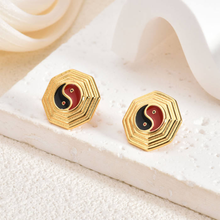 Exaggerated High-End Stainless Steel Earrings Vintage Elegant Light Luxury Fashion 18K Gold Bowknot Women's Stud Earr...