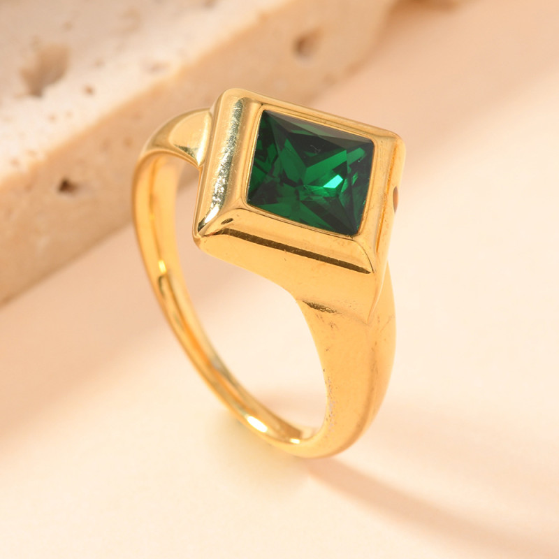 European and American Cross-Border Stainless Steel Ring Cast Square Zircon Ring for Women 18K Gold Plated High-End Couple Rings