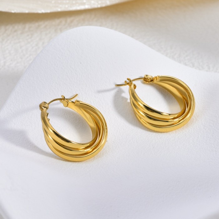 Retro Line Stainless Steel Earrings Light Luxury Gold Niche Fashion Personality Non-Fading Earrings for Women Geometric