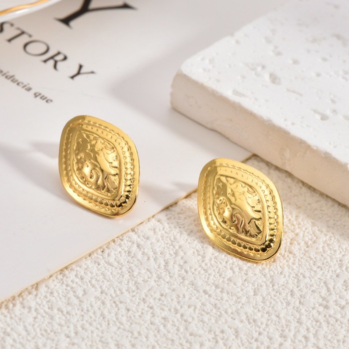 Stainless Steel Earrings Niche High-End Bohemian Retro Fashion Simple Trendy Stud Earrings Wholesale