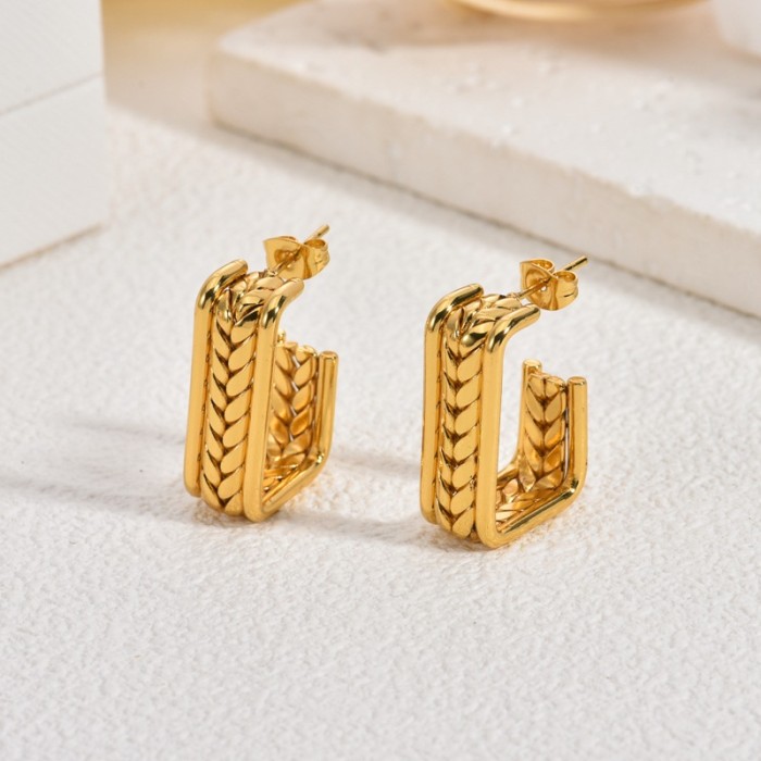 Amazon Bestselling Stainless Steel Earrings Vintage Metal Wheat Ear Fashion Trend Braided Women's Stud Earrings Geome...