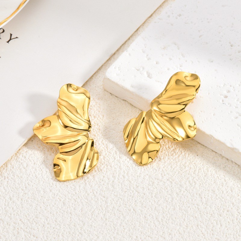 Cross-Border Bestselling Stainless Steel Earrings Light Luxury High-End French Style Fashion Simple Commuting Women's Flower Stud Earrings