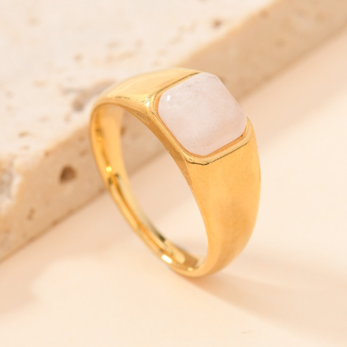 European and American Cross-Border Hot-Selling Titanium Steel Jewelry Casting Inlaid Geometric Natural Stone Ring Light Luxury Simple Couple Ring Wholesale