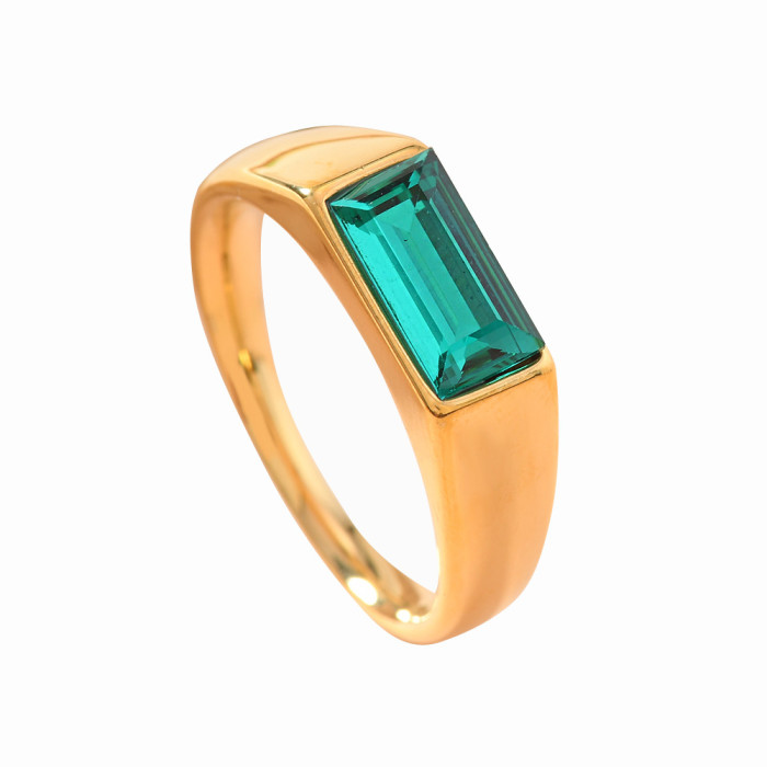 Cross-Border Fashion Simple Ring for Women, Unique Trendy Cast Rectangular Colorful Diamond Ring, 18K Gold Plated Ring Jewelry