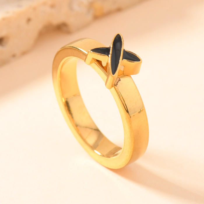 European and American Cross-Border Stainless Steel Jewelry Oil Pressure Cross Colorful Drip Oil Ring for Women Niche 18K Gold Plated Couple Ring