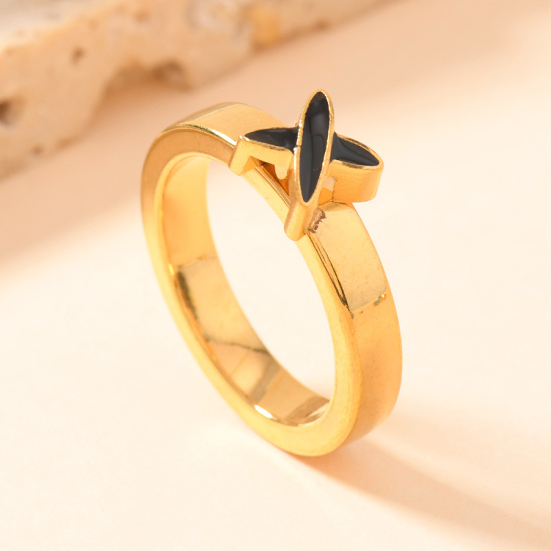 European and American Cross-Border Stainless Steel Jewelry Oil Pressure Cross Colorful Drip Oil Ring for Women Niche 18K Gold Plated Couple Ring