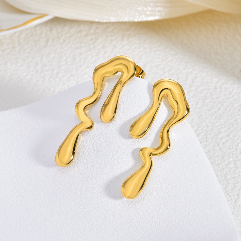 European and American Retro Gold Stainless Steel Earrings Niche High-end Bohemian Geometric Texture Women's Exaggerated Ear Jewelry