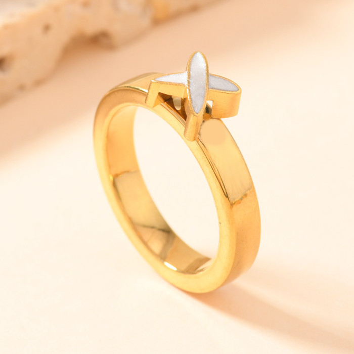 European and American Cross-Border Stainless Steel Jewelry Oil Pressure Cross Colorful Drip Oil Ring for Women Niche 18K Gold Plated Couple Ring
