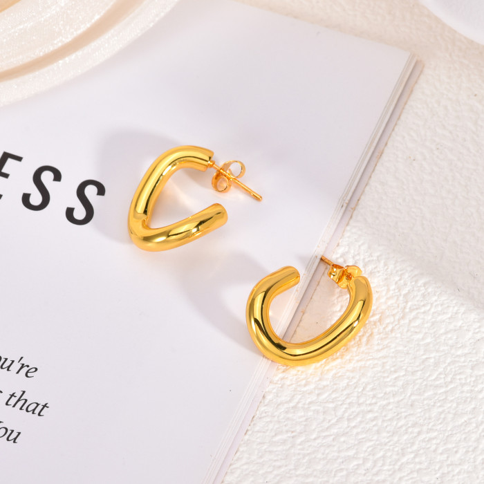 Style Gold Stainless Steel Earrings Light Luxury High-end Feel Autumn Winter Exaggerated Ear Jewelry Round Face Versa...