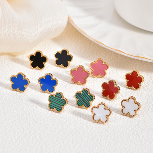 Cross-Border Hot-Selling Five-Leaf Flower Stainless Steel Earrings Niche Design High-End Fashion Versatile 18K Gold Wholesale New Model