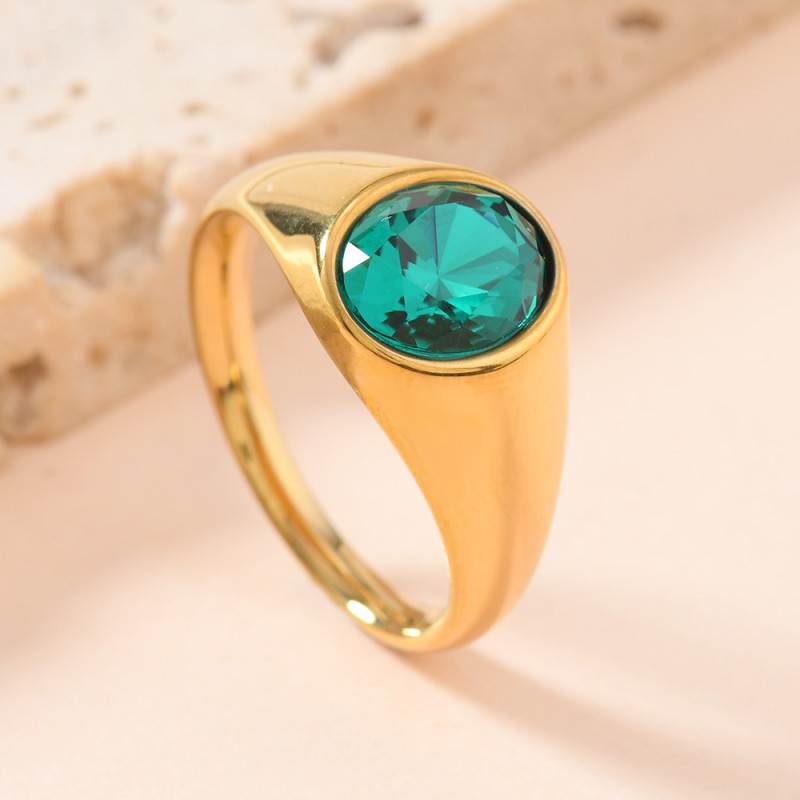 European and American Fashion Stainless Steel Ring Fashionable Personality Cast Oval Inlaid with Colored Diamonds Ring for Women Light Luxury Hand Jewelry Manufacturer