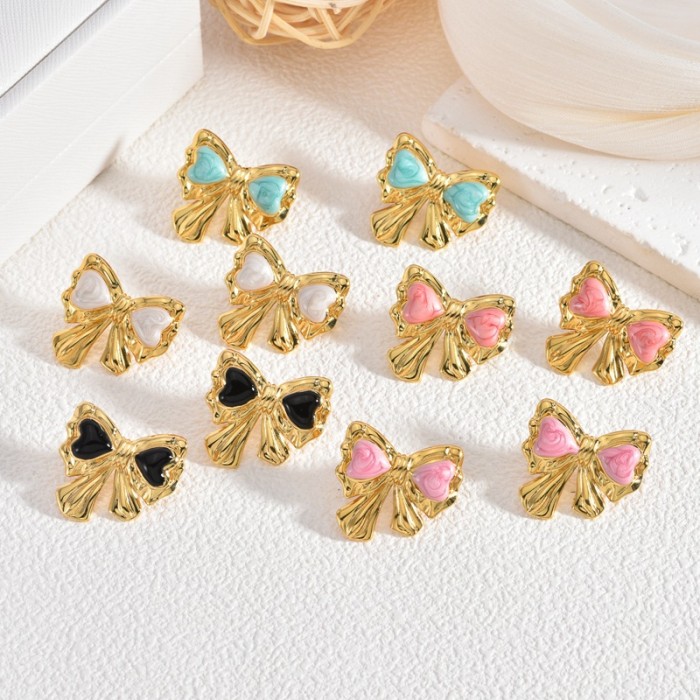 Light Luxury Women's Oil Drop Stainless Steel Earrings Elegant High-end Bowknot Ear Jewelry Autumn Winter Design Sens...