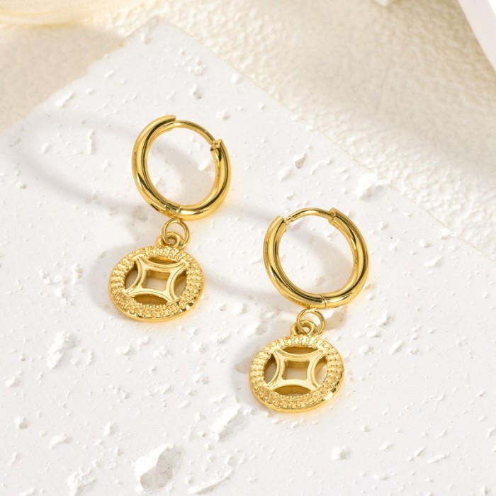Style High-End Stainless Steel Earrings Light Luxury Retro Exaggerated Earrings for Women Unique Design Gold Stud Ear...