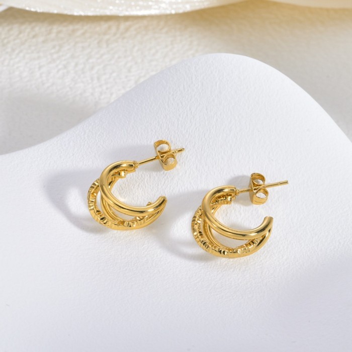Cross-Border Gold Stainless Steel Earrings Light Luxury High-End Vintage Geometric Commuting Niche Design Statement Earrings for Women
