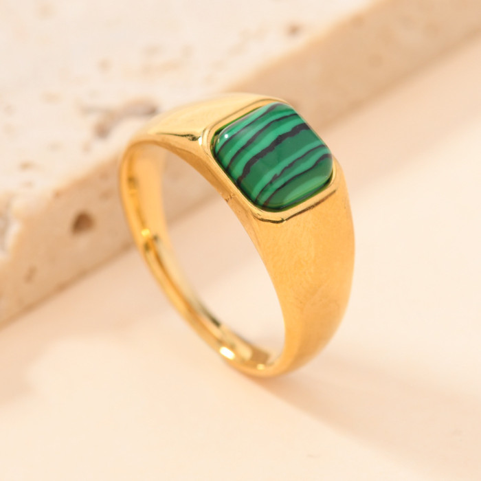 European and American Cross-Border Hot-Selling Titanium Steel Jewelry Casting Inlaid Geometric Natural Stone Ring Light Luxury Simple Couple Ring Wholesale