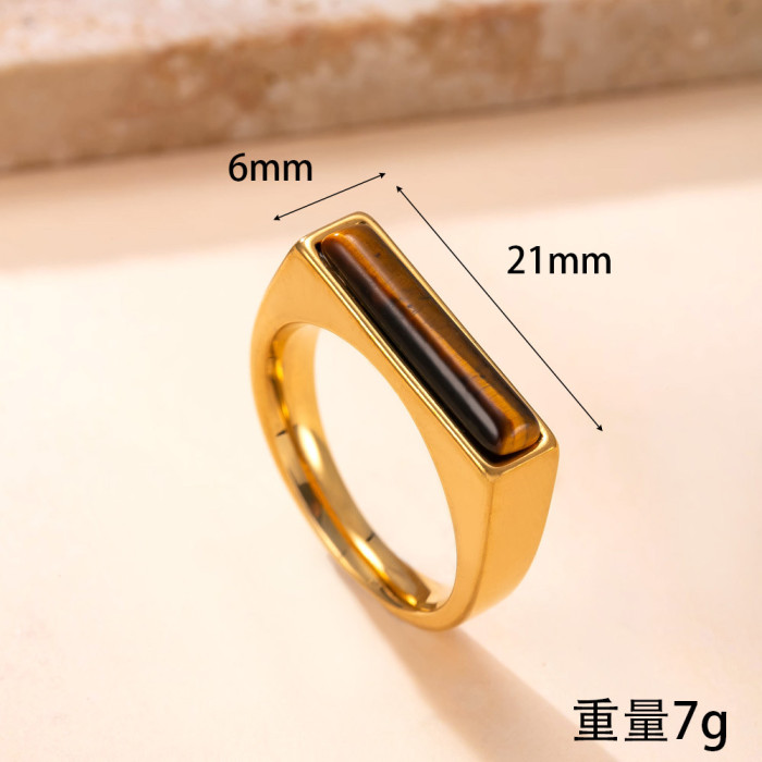 Stainless Steel Ring Casting Rectangular Inlaid Natural Stone Ring Fashion Simple Light Luxury Couple Rings