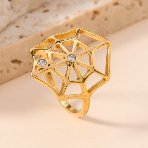 European and American Hot-Selling Stainless Steel Rings for Men and Women, Cut Hollow Spider Web Diamond-Encrusted Rings, Hip-Hop Personality Rings, Jewelry
