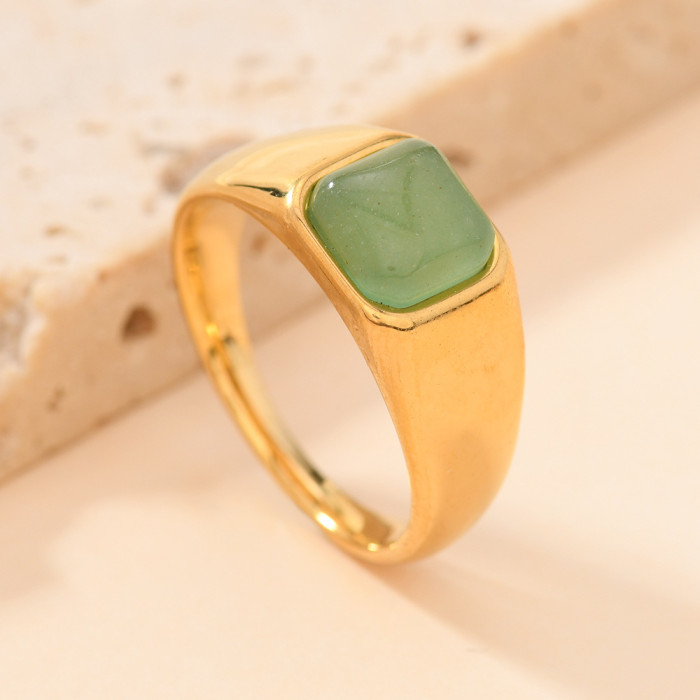 European and American Cross-Border Hot-Selling Titanium Steel Jewelry Casting Inlaid Geometric Natural Stone Ring Light Luxury Simple Couple Ring Wholesale