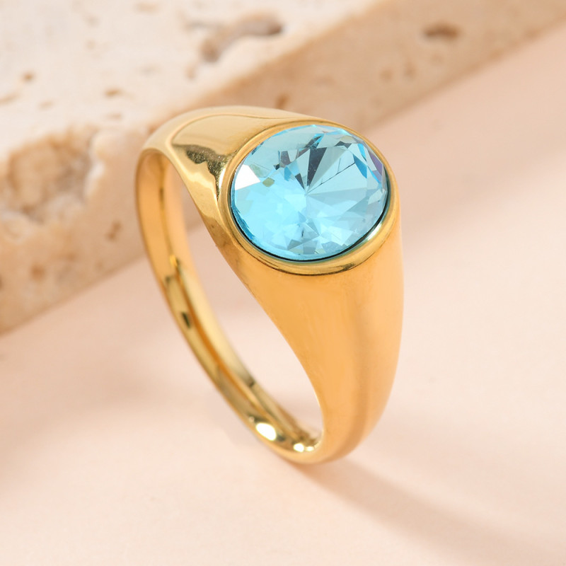 European and American Fashion Stainless Steel Ring Fashionable Personality Cast Oval Inlaid with Colored Diamonds Ring for Women Light Luxury Hand Jewelry Manufacturer
