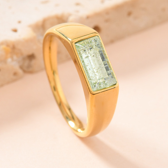 Cross-Border Fashion Simple Ring for Women, Unique Trendy Cast Rectangular Colorful Diamond Ring, 18K Gold Plated Ring Jewelry