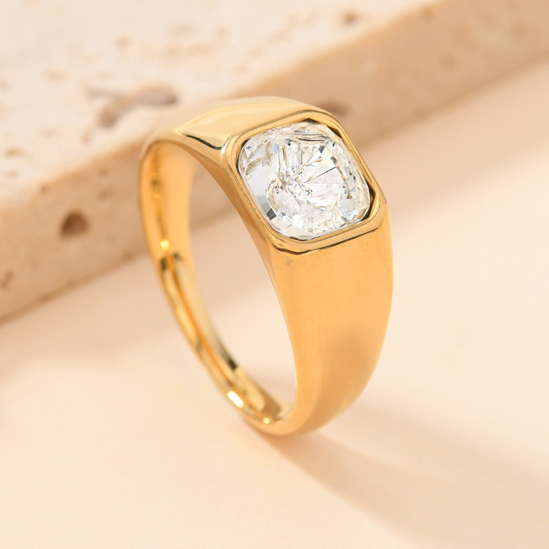 European and American New Stainless Steel Jewelry Manufacturer Wholesale Fashion Light Luxury Casting Square Inlaid Diamond Couple Titanium Steel Ring