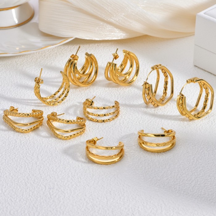 Stainless Steel Earrings Studs Vintage Fashion Personality Irregular Gold Earrings for Women Style Geometric Exquisite