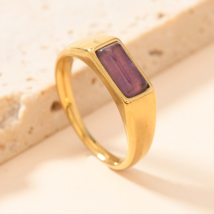 Stainless Steel Ring Casting Rectangular Inlaid Natural Stone Ring Fashion Simple Light Luxury Couple Rings