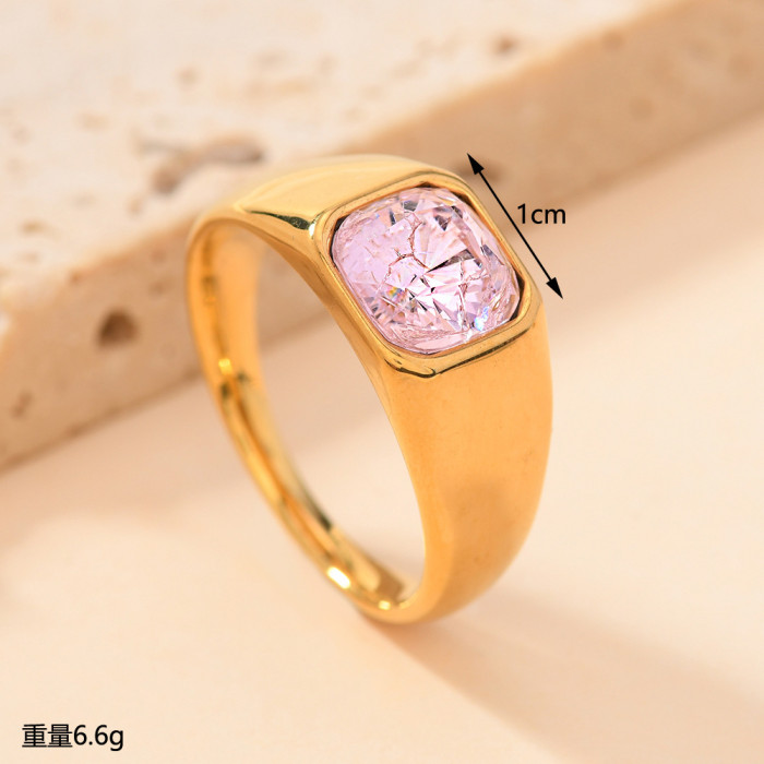 New Stainless Steel Jewelry Manufacturer Wholesale Fashion Light Luxury Casting Square Stone-Inlaid Couple Titanium...