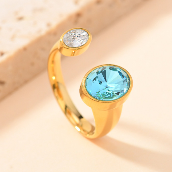 Titanium Steel Open Ring Simple Geometric Cast Oval Zirconia Ring 18K Gold Jewelry Wholesale
