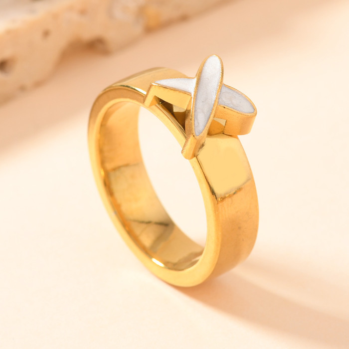 European and American Cross-Border Stainless Steel Jewelry Oil Pressure Cross Colorful Drip Oil Ring for Women Niche 18K Gold Plated Couple Ring