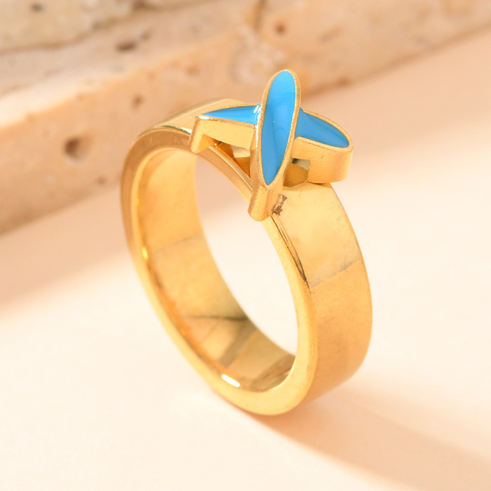 European and American Cross-Border Stainless Steel Jewelry Oil Pressure Cross Colorful Drip Oil Ring for Women Niche 18K Gold Plated Couple Ring