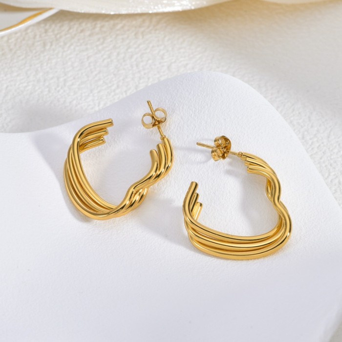 Style Gold Color Stainless Steel Hoop Earrings Light Luxury High-end Vintage Exaggerated Autumn Winter Earrings Desig...