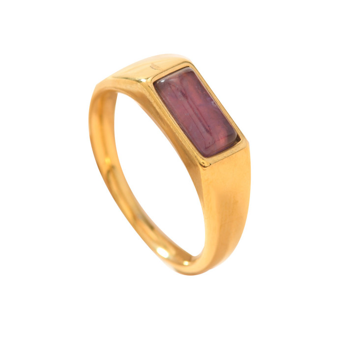 Stainless Steel Ring Casting Rectangular Inlaid Natural Stone Ring Fashion Simple Light Luxury Couple Rings