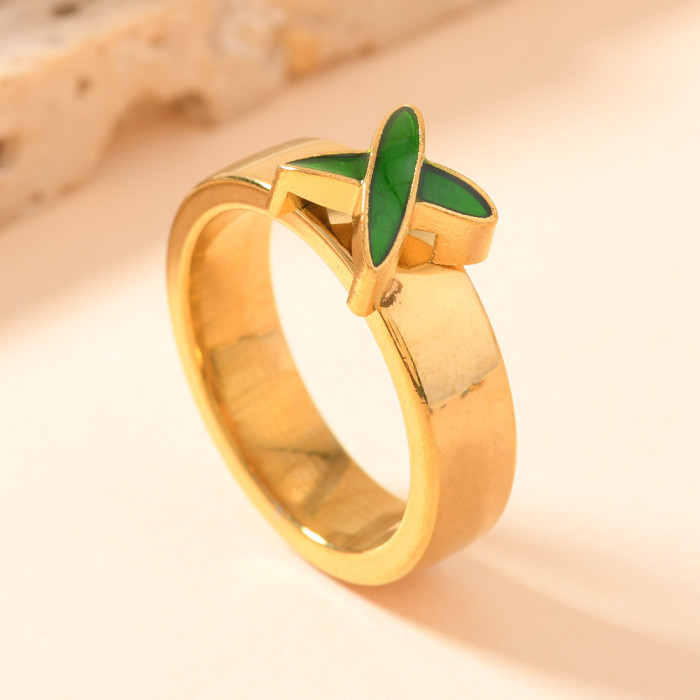 European and American Cross-Border Stainless Steel Jewelry Oil Pressure Cross Colorful Drip Oil Ring for Women Niche 18K Gold Plated Couple Ring