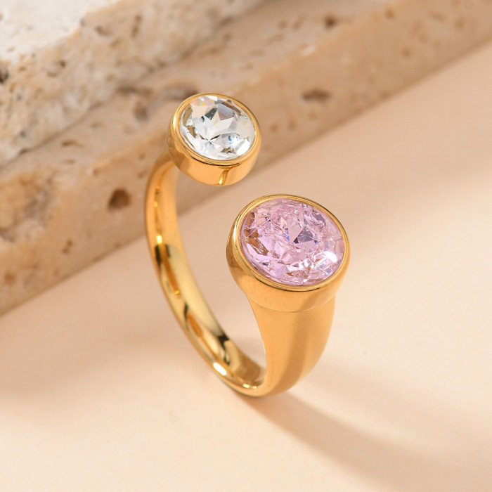 European and American Cross-Border Stainless Steel Jewelry Round Open Zircon Ring Ins Style Niche Design Titanium Steel Ring Wholesale