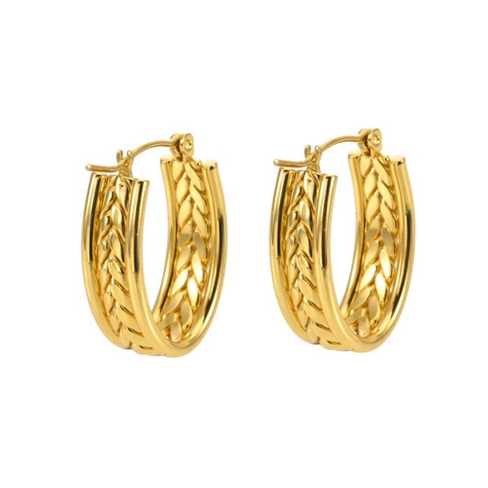 Golden Wheat Ear Stainless Steel Earrings Light Luxury Geometric Exaggerated Earrings for Women Niche Asymmetric High...