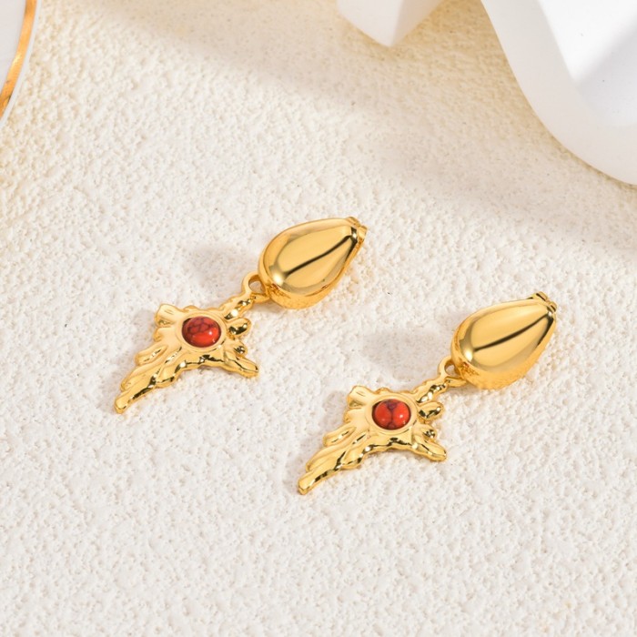 Oil Drop Stainless Steel Earrings High-end Bowknot Personality Design Cat's Eye Stone Women's Stud Earrings Heart-sha...