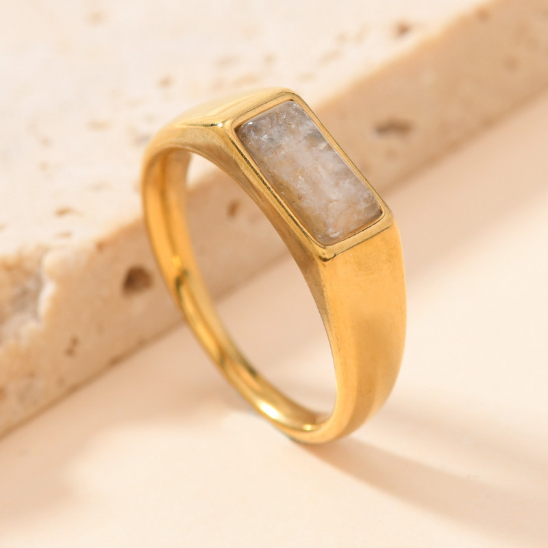 European and American Cross-Border Stainless Steel Ring Casting Rectangular Inlaid Natural Stone Ring Fashion Simple Light Luxury Couple Rings