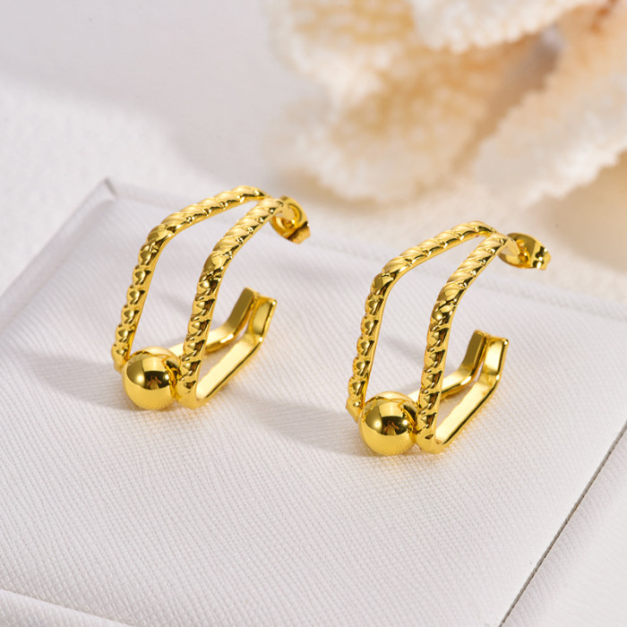 Style Gold Autumn Winter Stainless Steel Large Earrings Light Luxury High-end Exaggerated Ear Jewelry Design Sense Ni...
